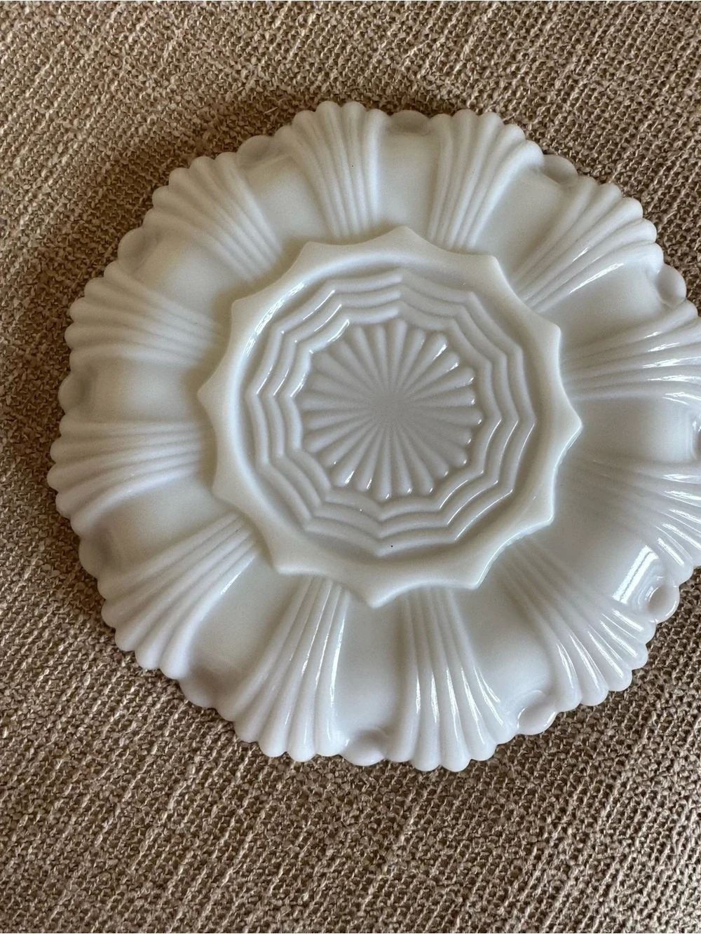 White Glass Egg Platter with Gold Trim - Elegant Serving Dish